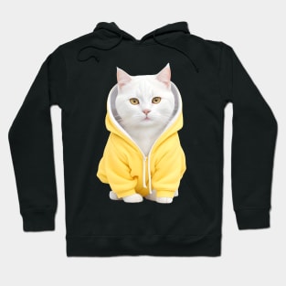 Beautiful white british shorthair wearing yellow hoodie Hoodie